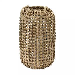 Vietrustic moderne tissé lanterne lumière ouragan bougeoir jonc de mer Jute lanterne suspendus bougeoirs - Product Image 2