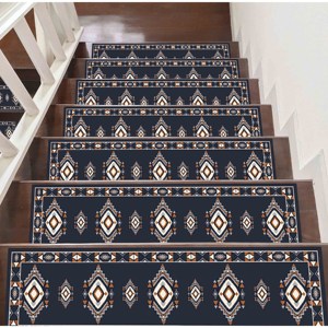 Navy Printed Rug, Modern Ethnic Pattern, <b>Machine</b> Washable, Stair Treads,<b>Step</b> Rug - Product Image 3