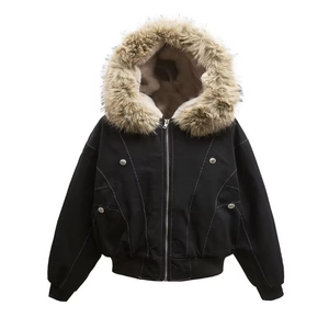 Veste imperméable en peau de mouton rembourrée en coton à capuche avec empiècements noirs Cleanfit Y2K américaine pour hommes et femmes, style Harajuku rétro hip-hop populaire - Product Image 4