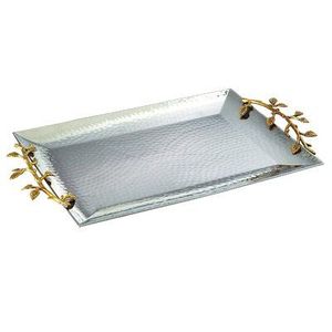 Elegante Bandeja de Servicio de Metal Moderno con Diseño Martillado Niquelado para Ramadán y Bodas, Decoración Duradera para el Hogar, Elegante para Servir Bebidas - Product Image 1