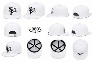 Gorra Snapback Blanca de 5 Paneles con Bordado Frontal del Logotipo de la SF Fox en Negro, Visera Plana, Unisex, Estilo Casual Urbano, Mezcla de Algodón - Product Image 6