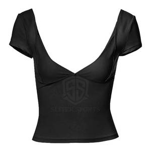 Camisetas Cortas de Mujer al Mejor Estilo 2024, Alta Calidad, Talla XL, Casual, Deportiva, Ajustada, Tela de Lona, Anti-Pilling, Transpirable, Venta al Por Mayor - Product Image 1