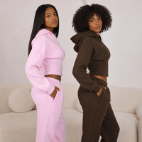 Ensemble de survêtement polaire personnalisé pour femme, OEM, avec sweat à capuche double fermeture éclair coupe ajustée et pantalon de survêtement en coton, tenue d'hiver 2 pièces, fabricant