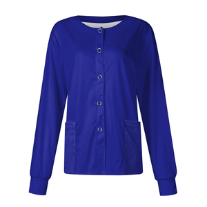 Women's Green Long Sleeve <b>Scrub</b> <b>Top</b> With Front Buttons And Pockets Hospital Uniforms - Product Image 4