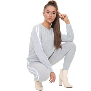 2025 femmes 2 rayures à manches longues vêtements de détente deux pièces survêtement hauts pantalons longs avec cordon tenues Joggers dames pantalons - Product Image 2