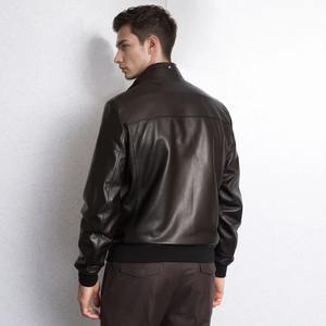 Veste classique en cuir de veau pour hommes de haute qualité Mode britannique avec veste courte en cuir véritable Noir Col montant Tissu en toile - Product Image 2