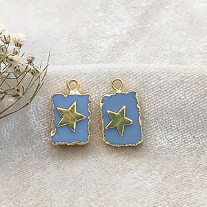 Rectangle Natural Blue Opal Gemstone Pendant with <b>Star</b> Charm - Gold Electroplated DIY Jewelry Wholesale - Product Image 1