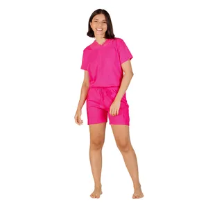 Distribuidor A Granel Amplamente Vendendo Bio Lavado Algodão Macio Feito Das Mulheres Vestido de Noite Pijama Shorts Set para a Temporada de Verão