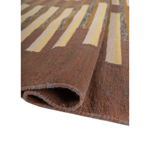 Alfombra Rectangular de Lana Hecha a Mano Indusbar, Diseño Abstracto a Rayas Rojo Naranja, para Entrada del Hogar -ADWL-13019, 9x12 - Product Image 2
