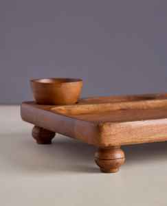 100% Plateau de service oban en bois de qualité supérieure avec bol - Product Image 3