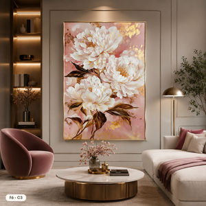 Peinture florale sur toile originale HALO, peinte à la main, avec accents dorés, encadrée, décoration moderne pour la maison F6-C3 - Product Image 4