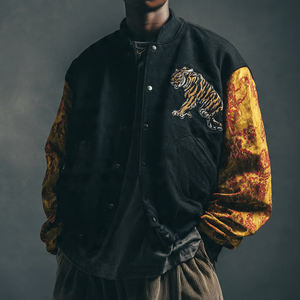 Vestes bomber universitaires à col rond pour hommes, boutonnées, veste universitaire à col rond pour hommes, veste de baseball universitaire d'hiver pour hommes, haut pour hommes - Product Image 3