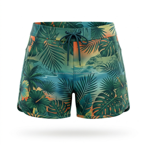 Shorts de plage pour femmes en marque privée, entièrement sublimés, extensibles dans 4 directions, respirants, légers, avec cordon de serrage, shorts de bain d'été - Product Image 1