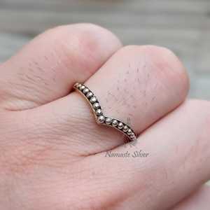 Beaded Sterling <b>Silver</b> Stacking <b>Ring</b>, 925 Thin Band, Minimalist Dainty - Product Image 4