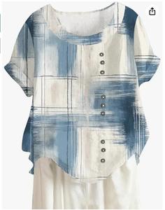 เสื้อยืดลำลองผู้หญิง คอโอ แขนสั้น ผ้าฝ้าย พิมพ์ลายดิจิทัล สำหรับฤดูร้อน ผ้าถักเนื้อนุ่ม ระบายอากาศได้ดี 100% ย้อมสีพื้น ผลิตด้วยเครื่องจักร - Product Image 6