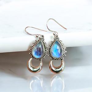 High Quality Gold Plated 925 <b>Sterling</b> <b>Silver</b> Trendy Elegant Moonstone Gemstone Dangle Drops Mixed Diamond <b>Pearl</b> Wedding <b>Earrings</b> - Product Image 1