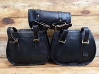 Ensemble de sacoches de sport en cuir véritable noir unisexe de style vintage, 3 pièces, pour moto, outil de voyage, pour les voyageurs