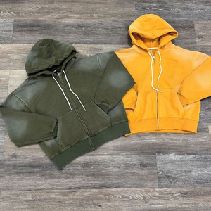 Sudadera con Capucha Extra Grande para Hombre, Estilo Desgastado por el Sol, Personalizada, de Algodón Grueso, con Estampado Vintage, Cierre de Cremallera y Lavado Ácido - Product Image 1