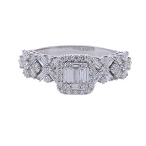 แหวนเพชรสีทองคำขาวสำหรับผู้ชาย14k ประดับด้วยเพชรทรงกลมบาแกตต์ธรรมชาติและทรงสร้อยประดับดอกไม้ทรงโค้งสง่างามไม่ซ้ำใคร - Product Image 4