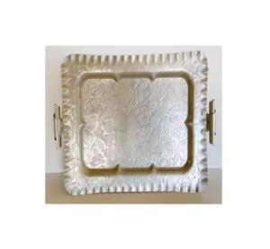 Gaufrage arabe pas cher Rectangle plateaux pour mariage en acier inoxydable or métal plateau de service - Product Image 1