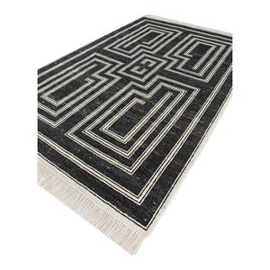 Alfombra de Lana Anudada a Mano, Color Gris Tomillo y Negro, con Patrón Geométrico y Abstracto, para el Hogar, Rectangular, para Pasillo o Sala de Estar -AKWL-1925 - Product Image 2