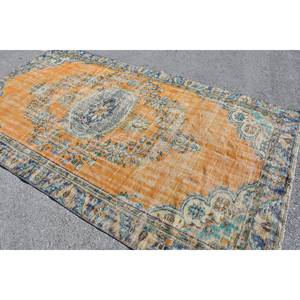 Tapis Oriental en Laine Bleu Orange 5.7X9.9 pieds Vintage Turc Design Plat Tissage Patchwork pour Salon Couloir Décorations Latex - Product Image 4