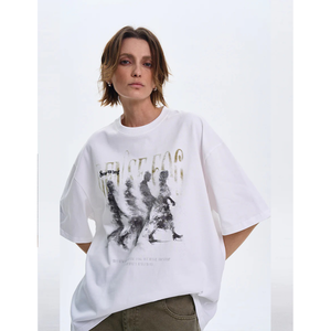 เสื้อยืดผ้าฝ้ายออร์แกนิคถักลายตัวอักษรผู้หญิง, เสื้อฮิปฮอปสตรีทแวร์สไตล์สตรีทแวร์ระบายอากาศได้ดีน้ำหนักมากปล่อยไหล่ - Product Image 1