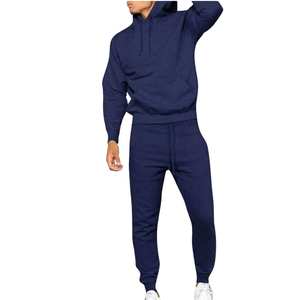 Conjunto Deportivo Premium de Felpa Lisa para Hombre, Sudadera con Capucha Azul Marino y Pantalones Deportivos, Ropa Casual Cálida de Invierno, OEM, Personalizado, Venta al por Mayor, Moda - Product Image 1