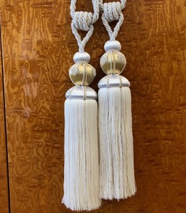 Curtain Tie Back Grey & White-Gold Long Tassel 13 Inch Rope <b>Tieback</b> Rustic <b>Tieback</b>, Drapery Decor, Handmade Home Decor - Product Image 2