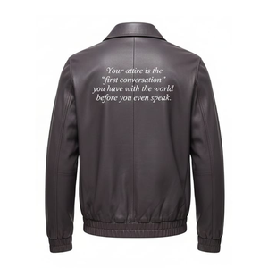 Vêtement d'extérieur de luxe en cuir véritable et toile mauve-taupe, col rabattu unisexe, en peau d'agneau lisse, coupe-vent, respirant, design personnalisé - Product Image 3