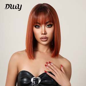 Olivia-DWY High Temperature Fiber Synthetic Hair 30-Inch Straight Orange <b>Wig</b> with Transparent Lace Front Bangs High Quality - Product Image 1