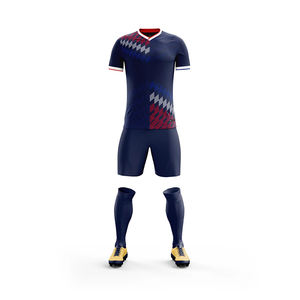 Vente en gros Vêtements de football de la saison 2025 imprimés par transfert de chaleur en polyester 100% Demi-manche à col en V Kits de football légers à séchage rapide - Product Image 4
