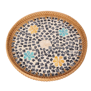 Vente chaude plateau en rotin nacre avec finition laquée pour servir des décorations de nourriture et de fête prix de gros du Vietnam - Product Image 2