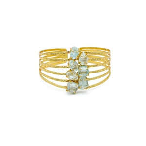 Brazalete ajustable en bruto de Aguamarina chapado en oro de 18 quilates | Brazalete de latón hecho a mano de alta calidad para Mujer | Boda de moda - Product Image 2