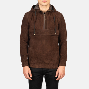 Kenton Men's Hooded Mocha <b>Suede</b> <b>Jacket</b> XL Size Lightweight and Windproof with Feature-Packed Design - Product Image 1