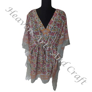Nouveauté 2024 indien main bloc imprimé caftan Robe KFCS190 Robe d'été Kimono vacances coupe ample Robe vêtements pour femmes - Product Image 1