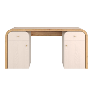 Modern Curved <b>Solid</b> <b>Wood</b> Office <b>Desk</b> with Storage Cabinets Minimalist Writing Table for Home Office Study Room Furniture - Product Image 1