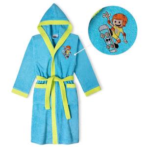 Peignoir pour enfant en turquoise, taille 14, en tissu éponge pour la salle de bain - Product Image 1