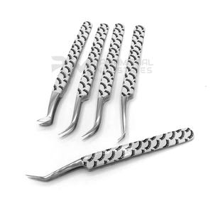 Juego de pinzas para extensión de pestañas RMI, producto de alta calidad, agarre plano, punta de Espinilla plateada y diseño de pestañas, Color recubierto de papel - Product Image 1