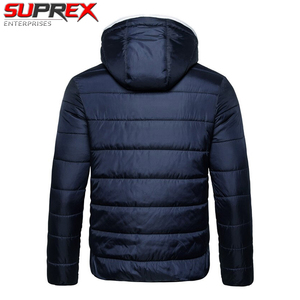 Custom Mens Puffer Jacket Hooded Winter Warm <b>Quilted</b> Coat Windproof Water Resistant Outdoor Zipper 100% Streamline - Product Image 2