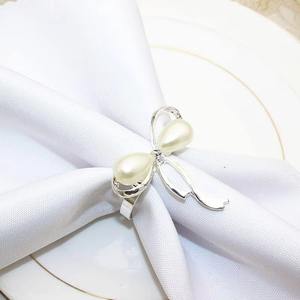 Argent avec perle arc Design rond de serviette accessoire de décoration de table élégant pour la maison salle à manger mariage et fête élégant et gracieux - Product Image 3