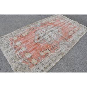 Tapis turc vintage 4.9 x 8.3ft Orange gris tissage plat laine latex support pour salon décor Patchwork motif pour couloir - Product Image 2