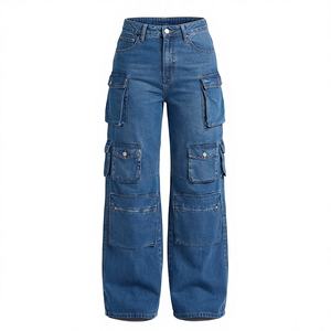 Jeans Cargo Rectos de Mezclilla para Mujer, Cintura Media, Estilo Hip Hop, Casuales, de Algodón, Secado Rápido, Transpirables, Sostenibles, Color Personalizado, Ropa Urbana - Product Image 1