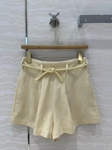 Nuevos pantalones cortos de lino de cintura alta con diseño de cinturón tejido simple de moda - Product Image 2