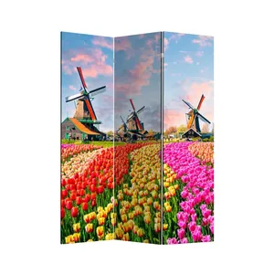 ฉากกั้นผ้าใบพับได้สองด้านลายกังหันลมและดอกทิวลิป - Product Image 5
