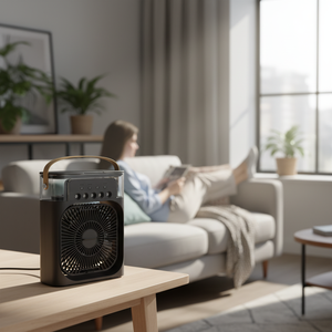 Ventilateur d'air évaporatif électrique en plastique avec télécommande et humidificateur - Product Image 1
