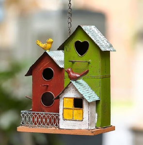 Casas de pájaros de metal rústico hechas a mano | Decoración y comederos de jardín de inspiración vintage | Adornos únicos para exteriores al por mayor - Product Image 5