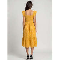 Robe midi évasée respirante à col carré et manches courtes, motif floral tissé, ourlet à volants, taille naturelle, style vintage, en maille, pour l'automne