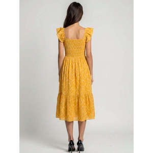 Vestido Midi Transpirable con Cuello Cuadrado y Estampado Floral, con Dobladillo con Volantes, Estilo Vintage, de Malla, para Fiestas de Otoño, Disponible en Talla XS - Product Image 4