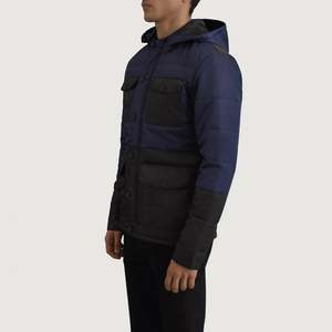 Veste matelassée en cuir Wayne noire et bleue avec capuche, manteau d'hiver décontracté au nouveau design, imperméable, fermeture éclair, tailles XS à 6XL - Product Image 2